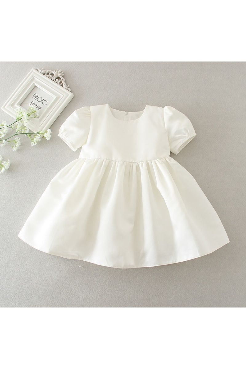 2 pc Short Sleeve Girl Christening Gown with Lace Overlay 4