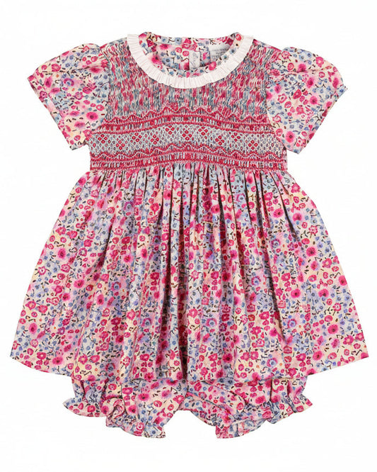 Baby Girls Short Sleeve Dress - Pink Floral - Carriage Boutique