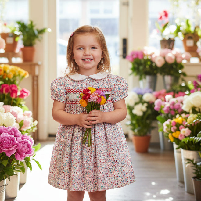 Hand Smocked Floral Toddler Girl Dress - Carriage Boutique