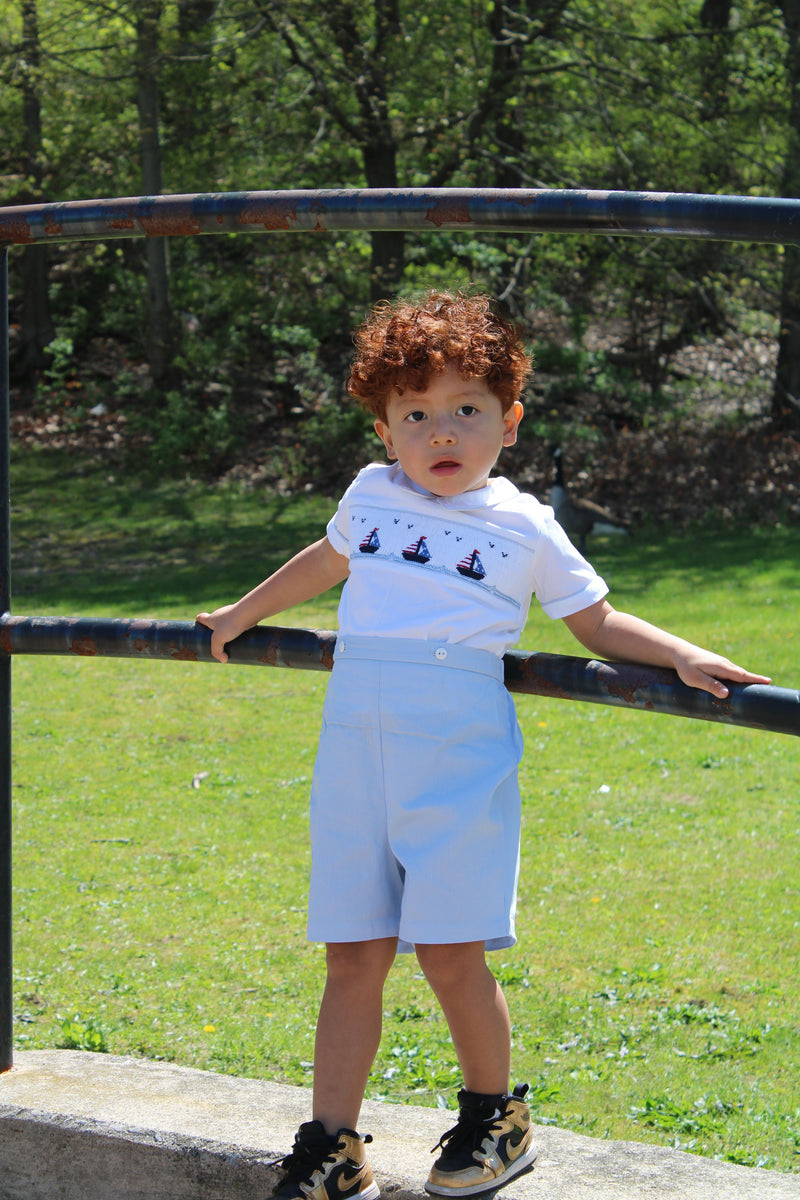 Smocked Sailboats Bobby Suit
