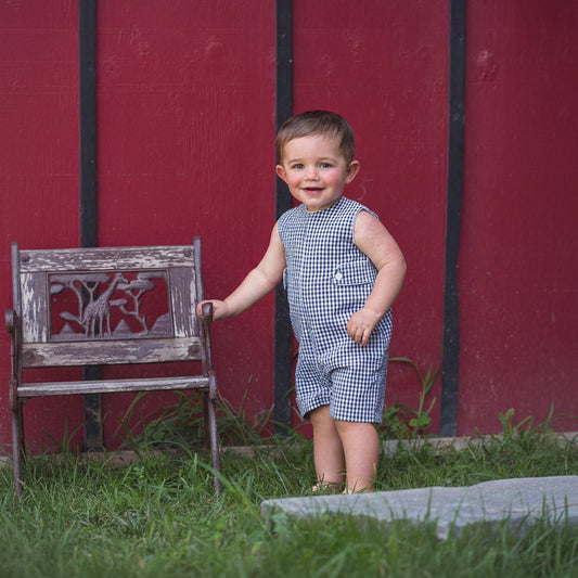 Monogram Blue Check Jon Jon Baby & Toddler Romper 3