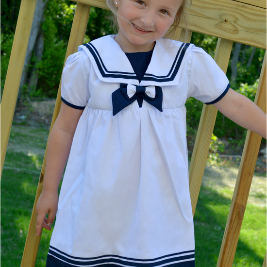 Nautical Toddler & Youth White Girl Dress