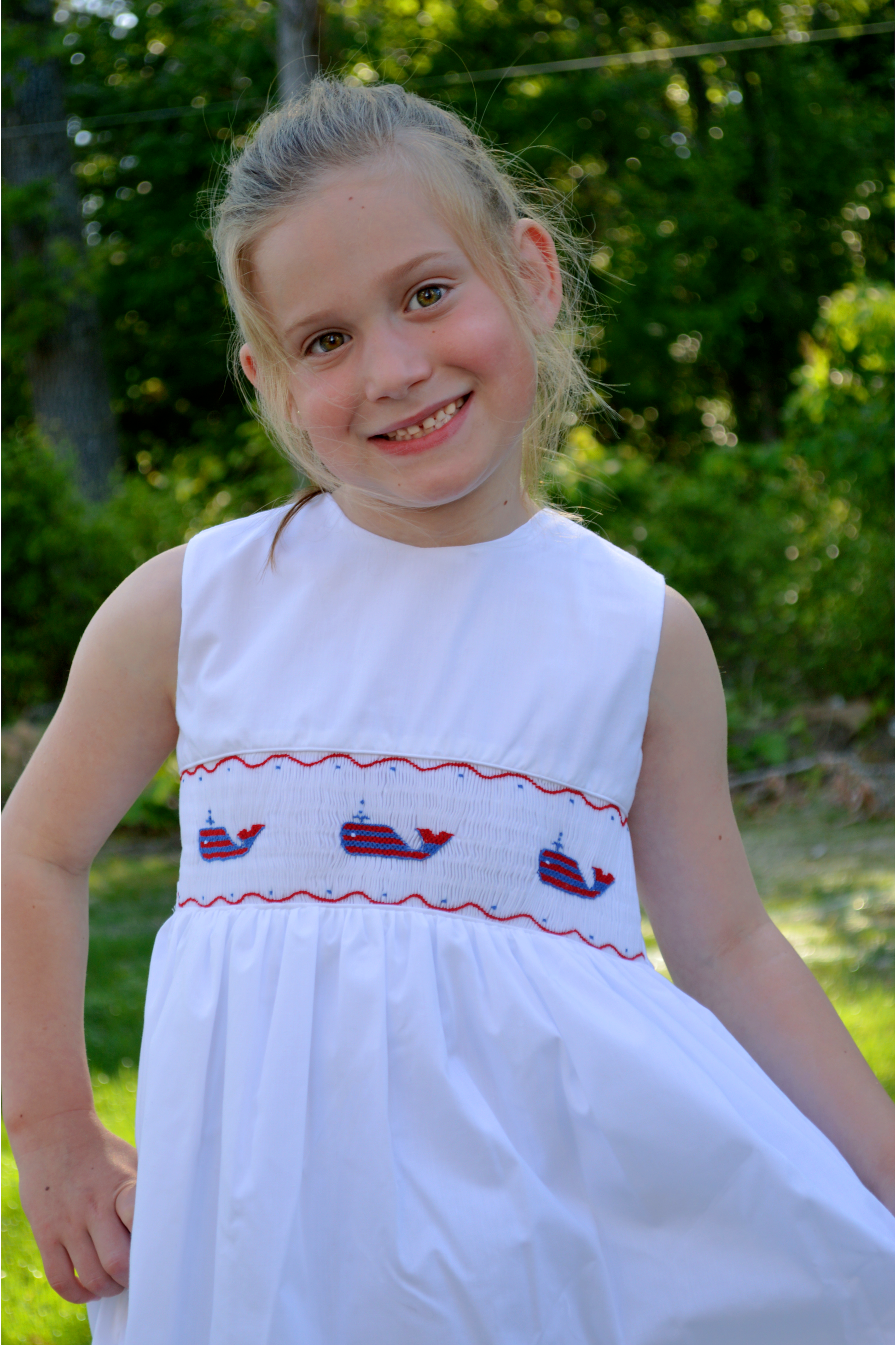Smocked Whale of USA White Toddler & Youth Sleeveless Dress Smocked Whale of USA White Toddler & Youth Sleeveless Dress