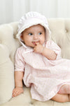 20135-Pink Rosebud Print Baby Girl Dress with Bonnet