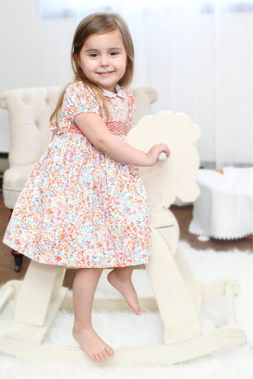 20147- Orange Floral Baby Short Sleeve baby & Toddler Dress with Panty