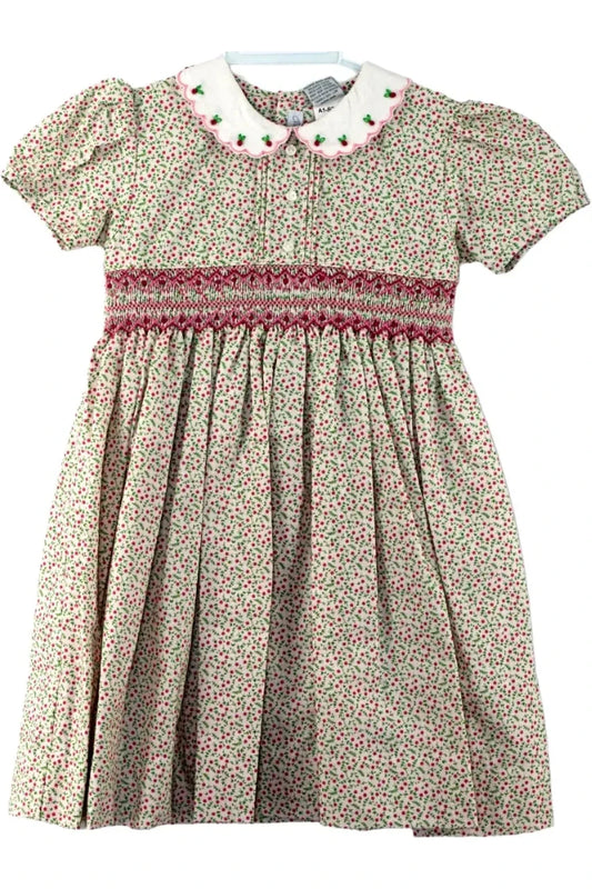 Tan Floral Puff Sleeve Toddler Girl Dress