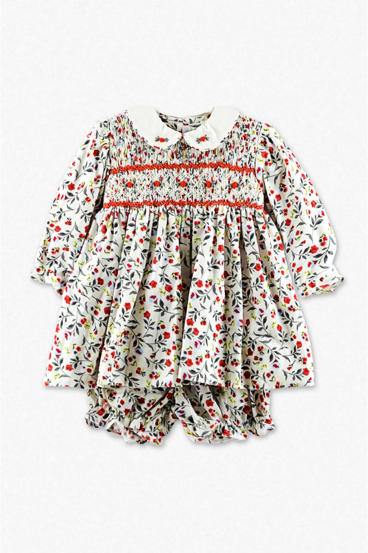 Carriage Boutique Tan Floral Smocked Baby Girl Dress with Panty