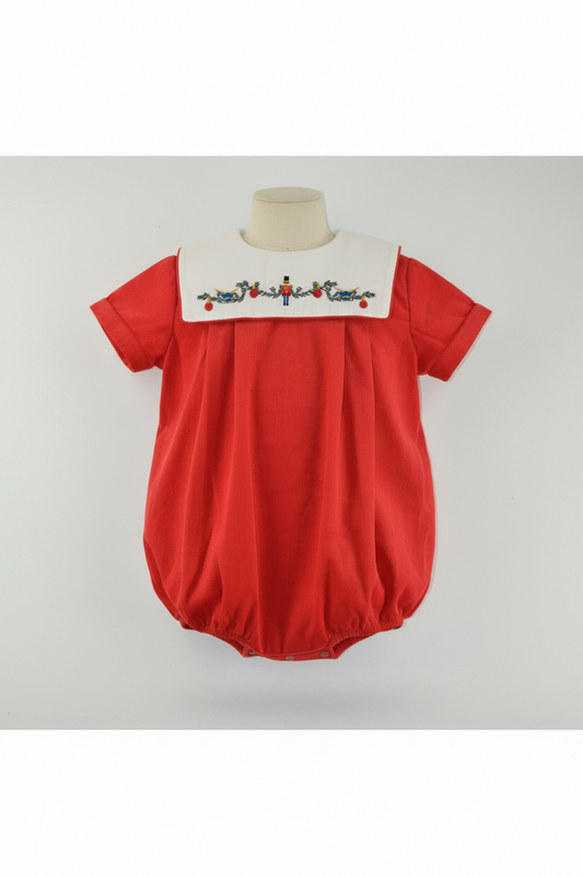 Smocked Nutcracker Red Baby Boy Bubble Romper