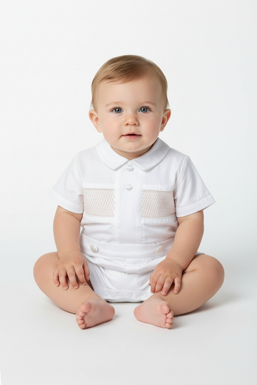Baby Boy Christening Hand Smocked Bobbie Suit Carriage Boutique Baptism Wedding Special Occasion 
