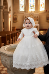 Long Sleeve Lace Embroidery Scalloped Trim Christening Gown