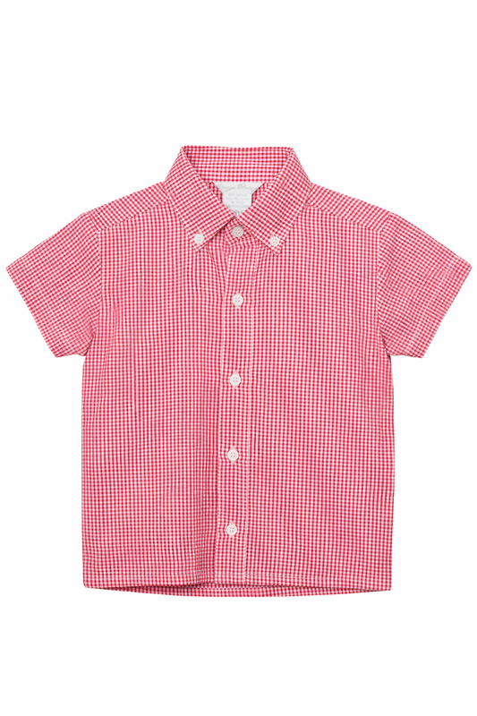 Red Check Seersucker Boys Polo Shirt