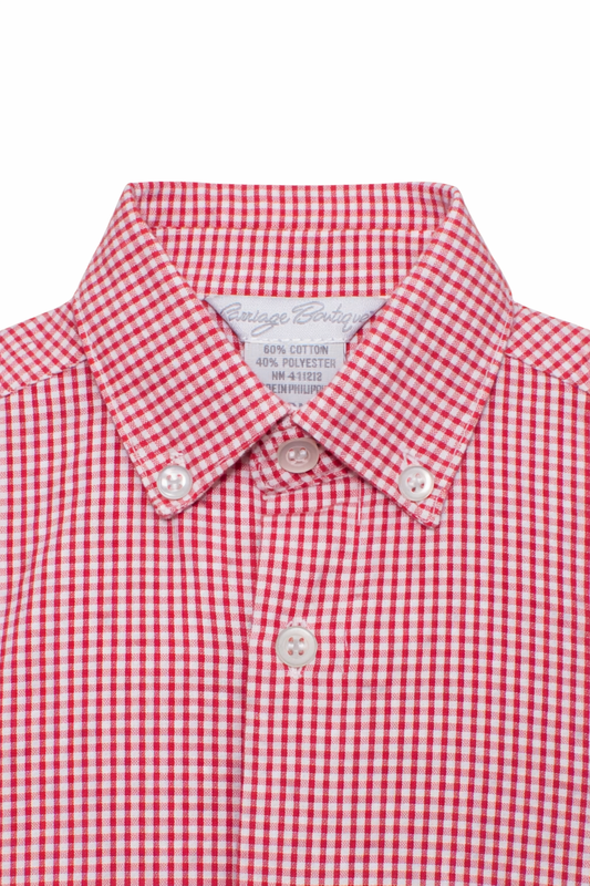 Red Check Seersucker Boys Polo Shirt