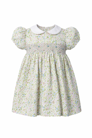 Shortsleeve Baby Girl Dress/Panty Green Floral