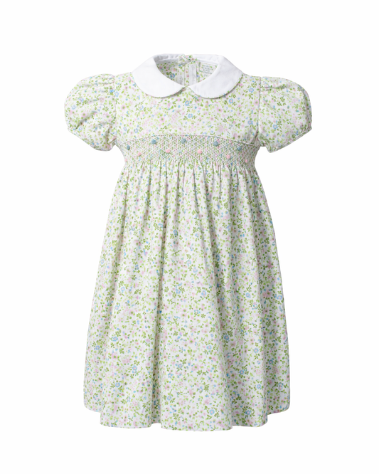 Elegant Shortsleeve Toddler Girl Dress Green Floral