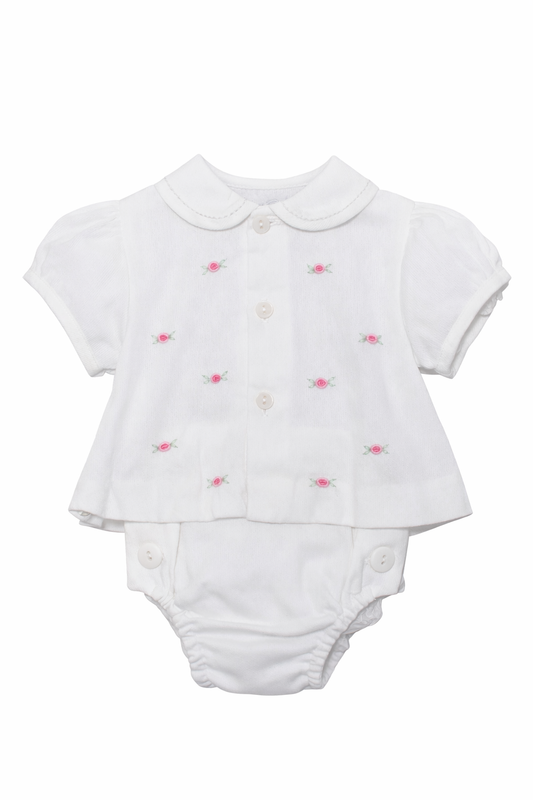 Embroidered Floating Flowers Baby Girl Diaper Set