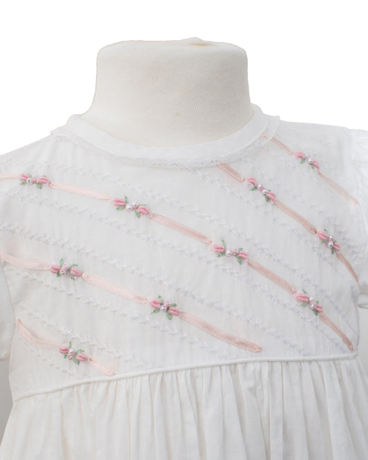 Ribbon and Flowers Girls Gown & Bonnet