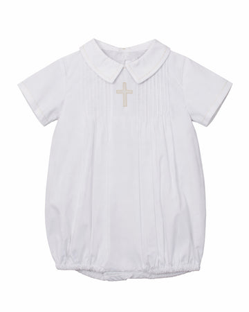 Boy Christening & Baptism Short Set – Shadow Stitch Cross By Carriage Boutique