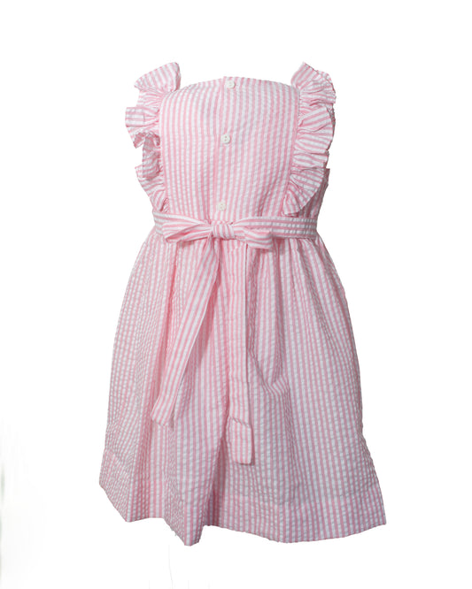 Pink Seersucker Smocked Tulips Toddler Dress
