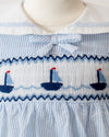 Smocked Sail Boats Sleeveless Blue Baby Girl Dress