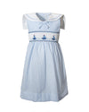 Light Blue sail Boat Seersucker Sleeveless Dress with sailor collar and bow
