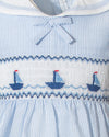 Light Blue sail Boat Seersucker Sleeveless Dress with sailor collar and bow