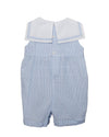 Smocked Sail Boats Boys Blue Shortall
