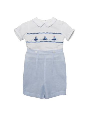Smocked Sail Boats Bobby Suit