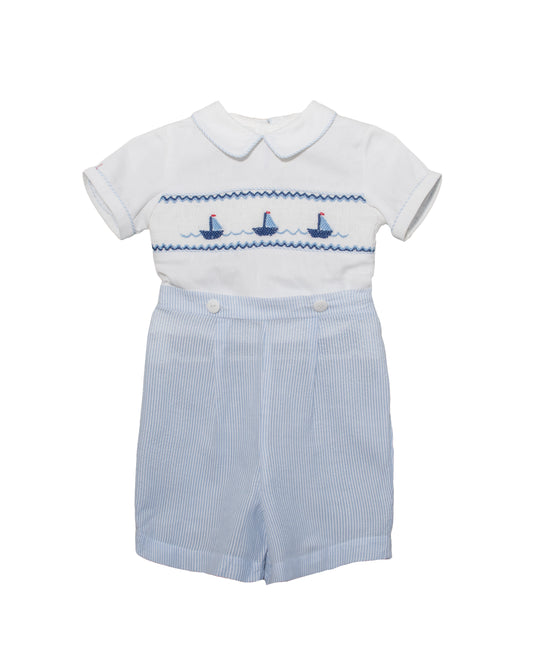 Smocked Sail Boats Bobby Suit