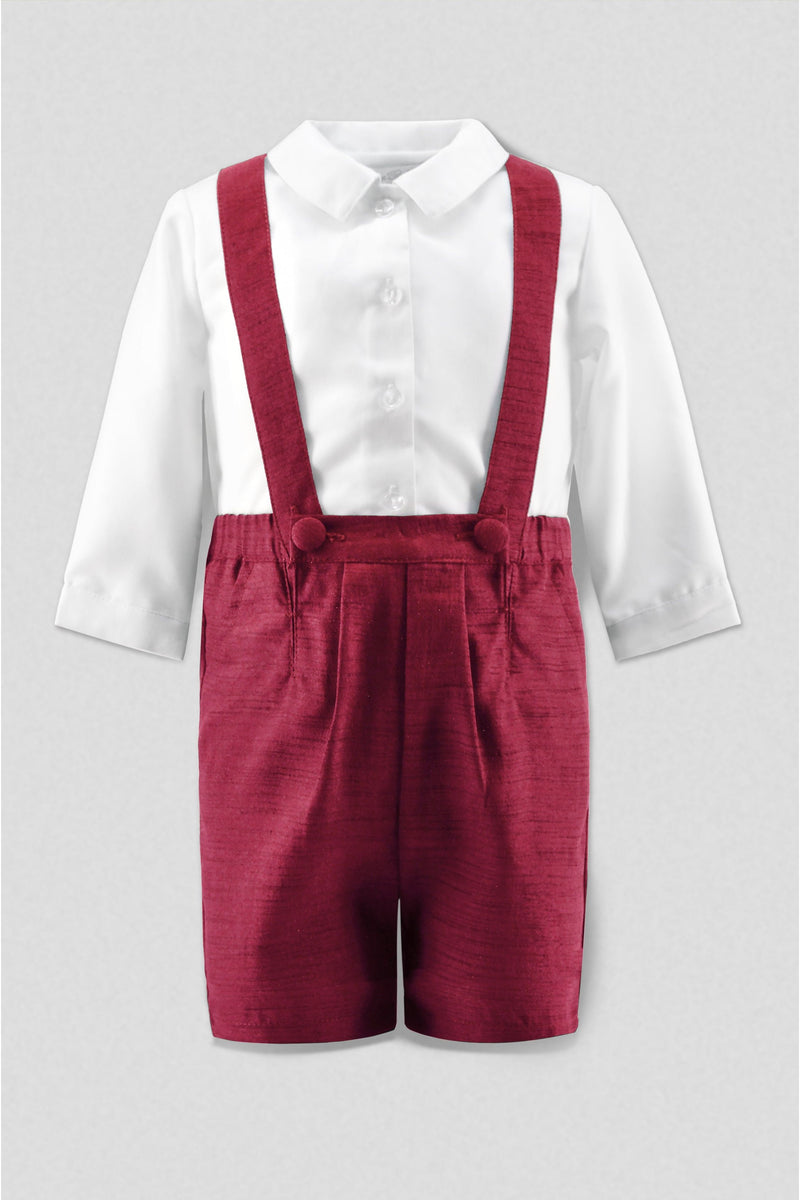 Silk Baby Boy & Toddler Red Suspender Shorts Set