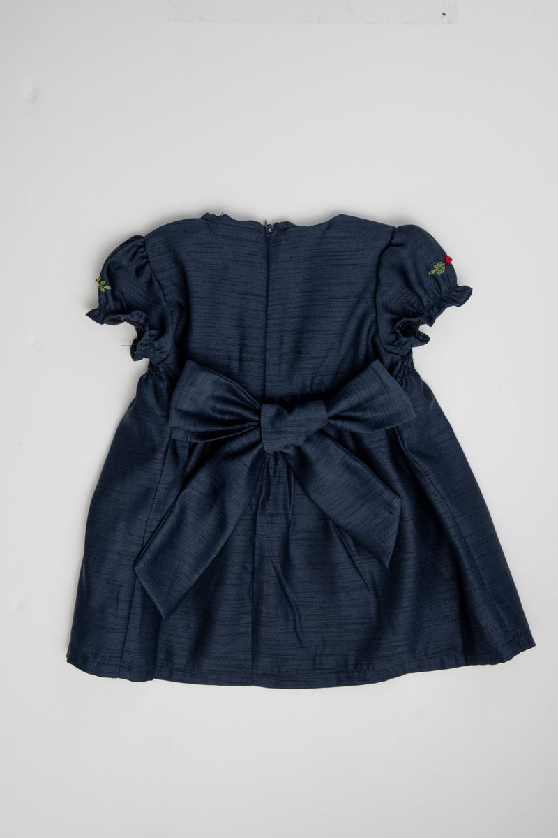 Floral Smocked Silk Navy Short Sleeve Baby & Toddler Girl Dress