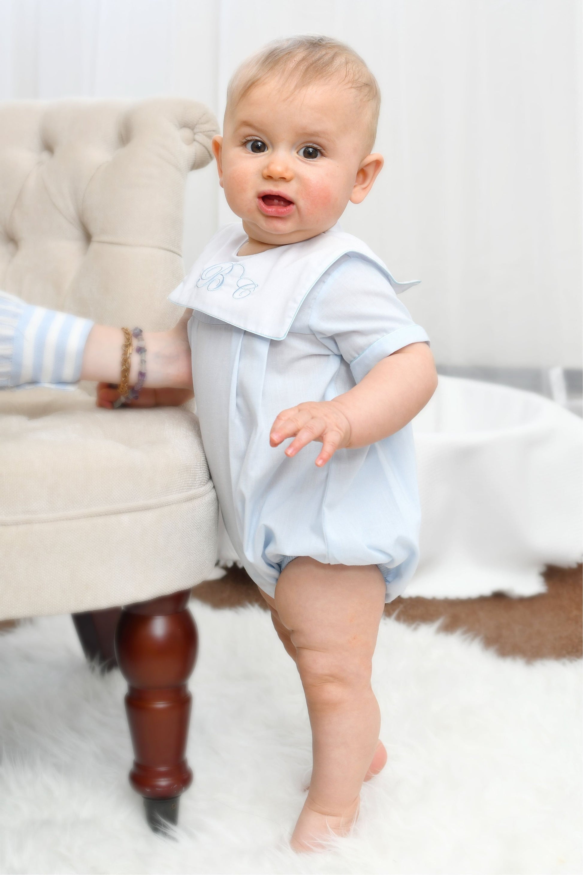Personalized Baby Boy Blue Monogram Romper – Carriage Boutique