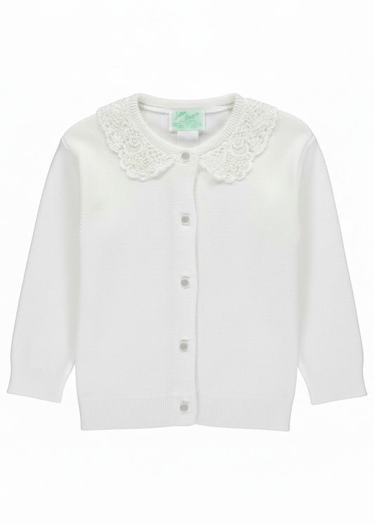 Little Girl Cardigan White with Lace Collar