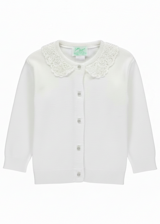 Little Girl Cardigan White with Lace Collar