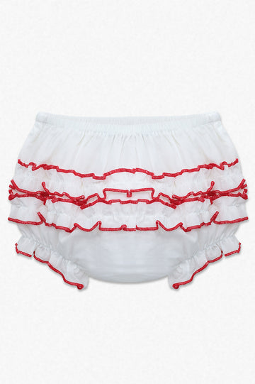 70016-Baby Girl Ruffle Diaper Cover Red Trim