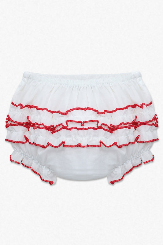 70016-Baby Girl Ruffle Diaper Cover Red Trim