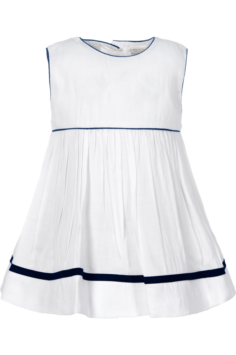 Personalized Monogram White and Navy Baby Girl Sleeveless Dress