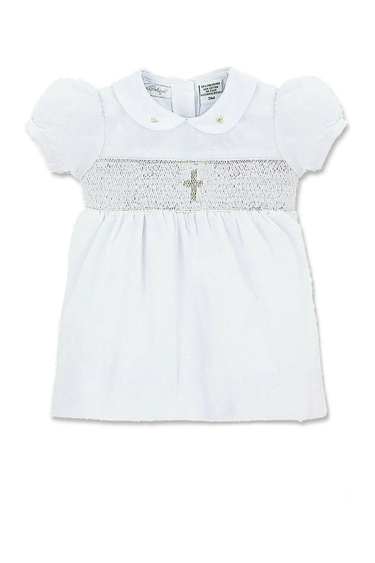 Smocked Cross Baby Girl Christening Dress