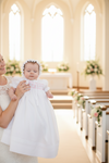 Long Bullion Cross Baby Girl Christening Gown with Bonnet
