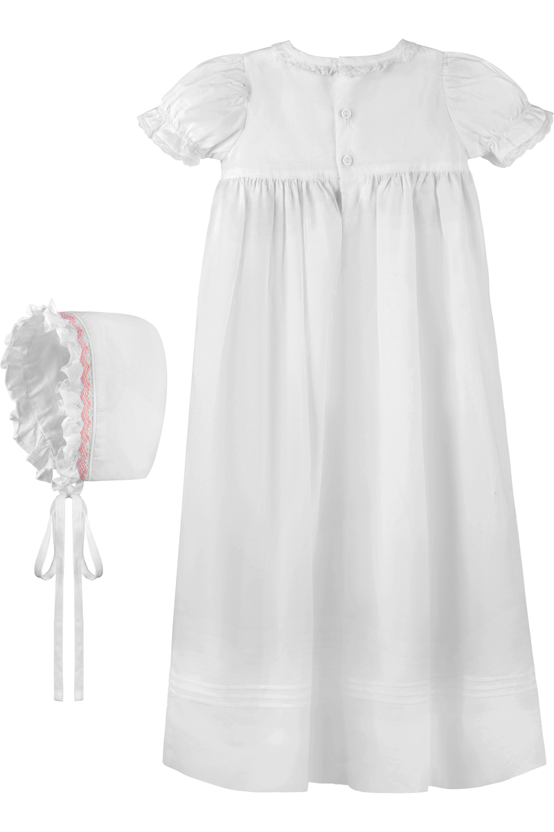 Long Bullion Cross Baby Girl Christening Gown with Bonnet