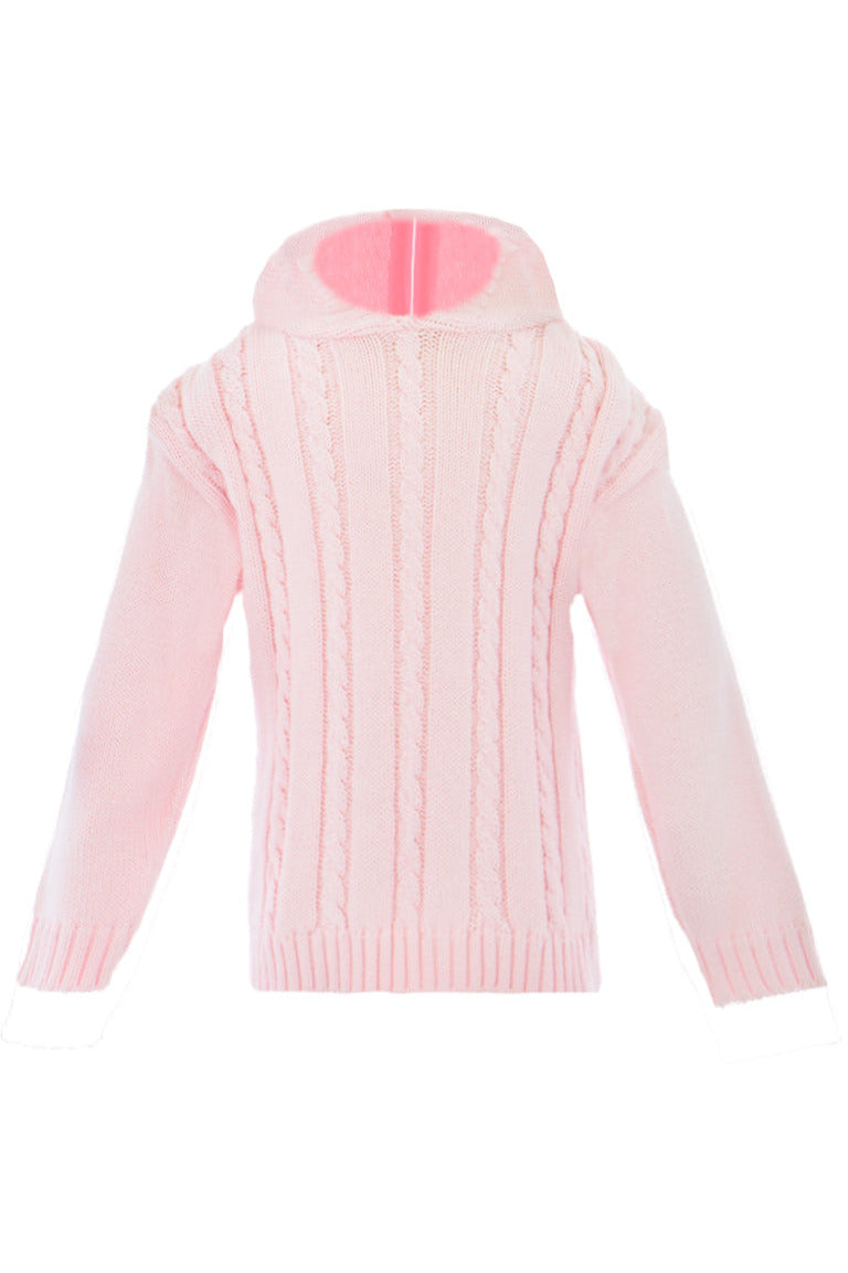 Pink Cable Knit Hooded Zip Back Sweater