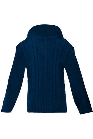 884 Monogram Navy Cable Knit Baby Hooded Zip Back Sweater by Julius Berger