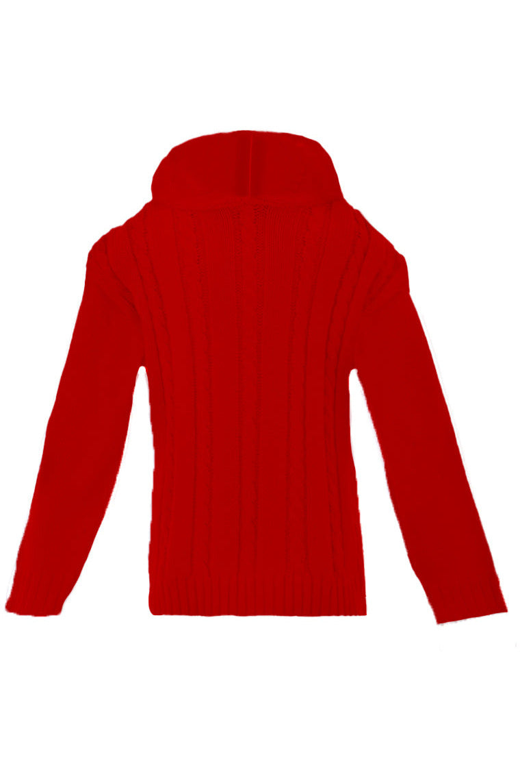 Red Cable Knit Hooded Zip Back Sweater