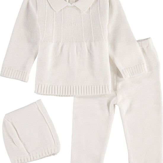 Baby Boy Baptism Outfit 2 Piece Knit Pearl Cross with Bonnet 4