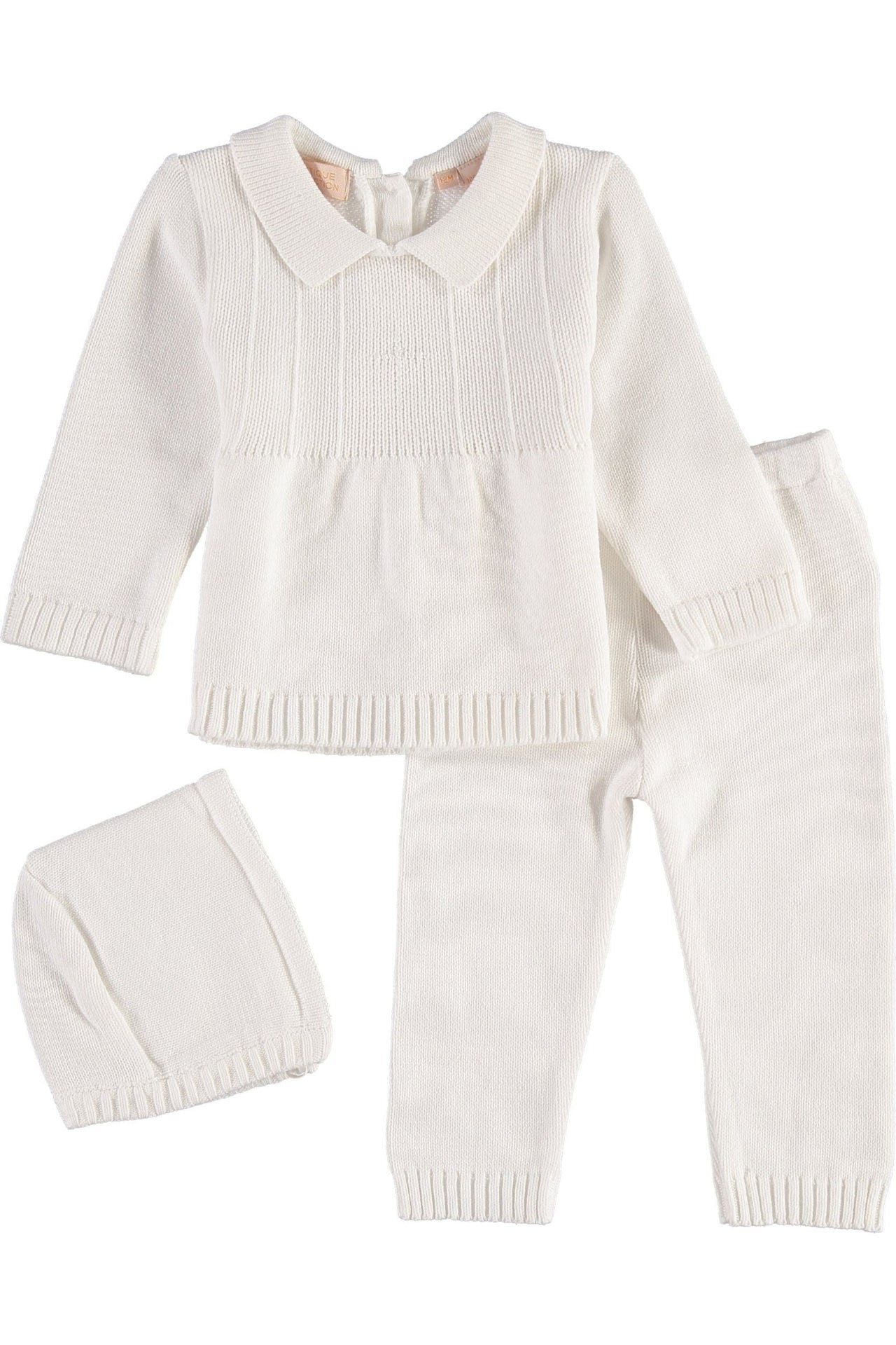 Baby Boy Baptism Outfit 2 Piece Knit Pearl Cross with Bonnet 4