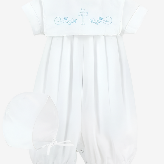 Baby Boy Christening Outfit Long Romper Embroidered Cross 2