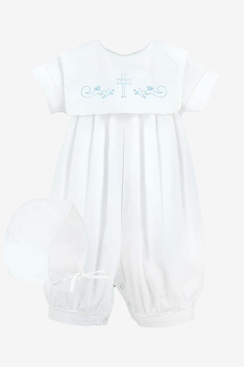 Baby Boy Christening Outfit Long Romper Embroidered Cross 2