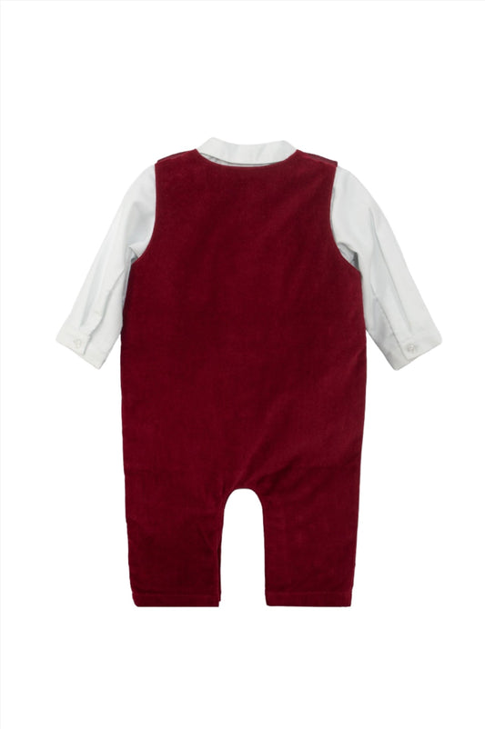 Baby Boy Red Velvet Long Romper Baby Back View