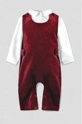 Baby Boy Red Velvet Long Romper - Carriage Boutique