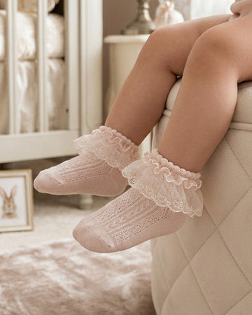 Baby Girl Christening & Baptism Socks Angel Wing Lace Pink