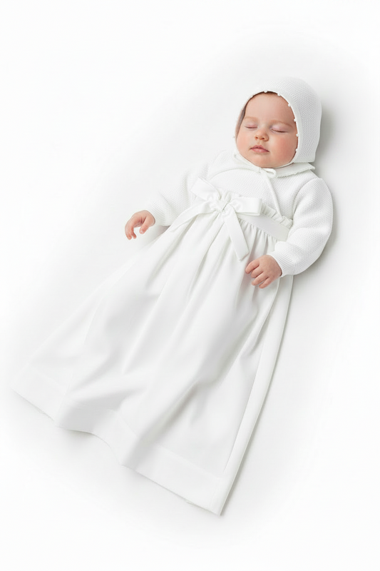 Newborn baby in a white gown and bonnet Free shipping USA 